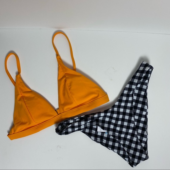 Cupshe Bikini Gingham Bottoms and Mustard Yellow Top - Picture 1 of 9